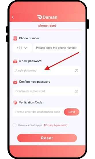 create new password to reset